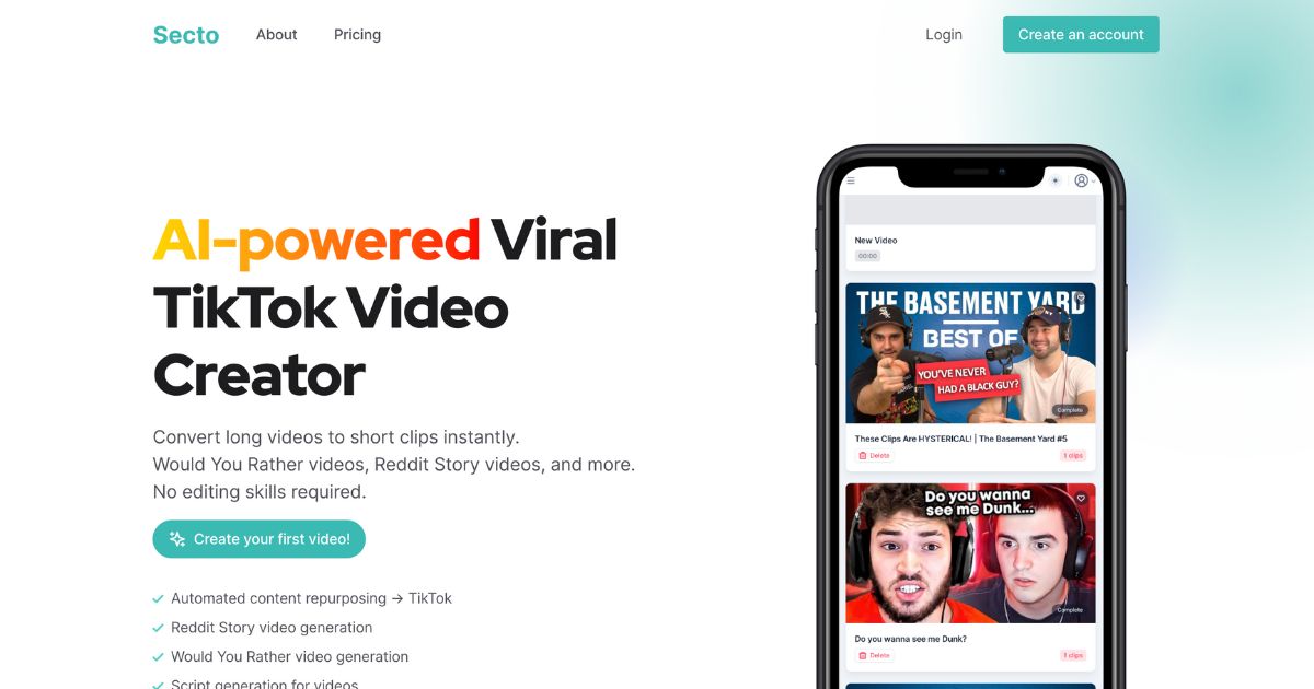 Secto : créez des vidéos virales TikTok sans effort