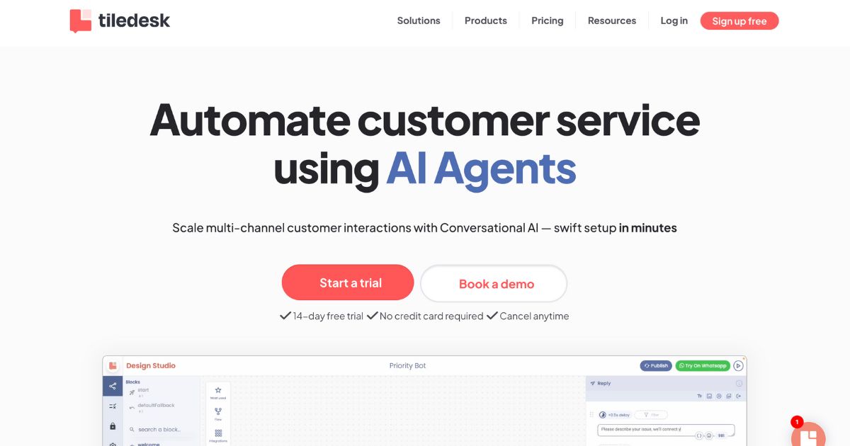 Tiledesk: Customer service with AI agents