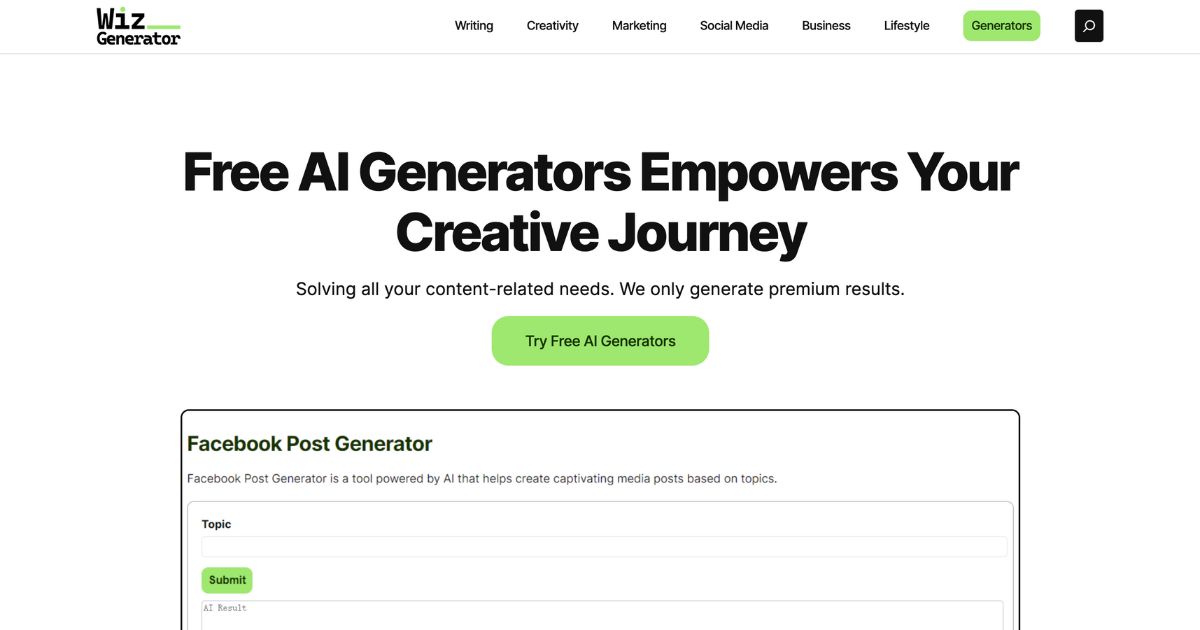 WizGenerator: Free AI tools for all your content needs