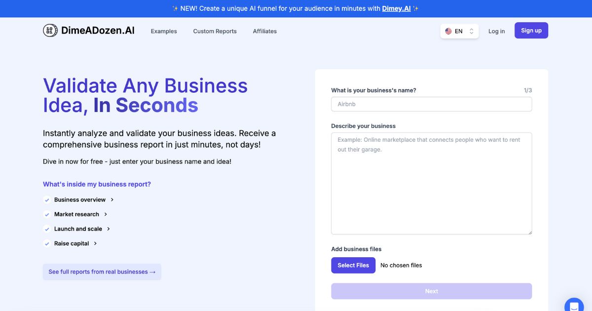 DimeADozen: Business idea validation tool