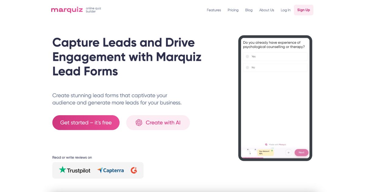 MarQuiz: Lead forms and engagement