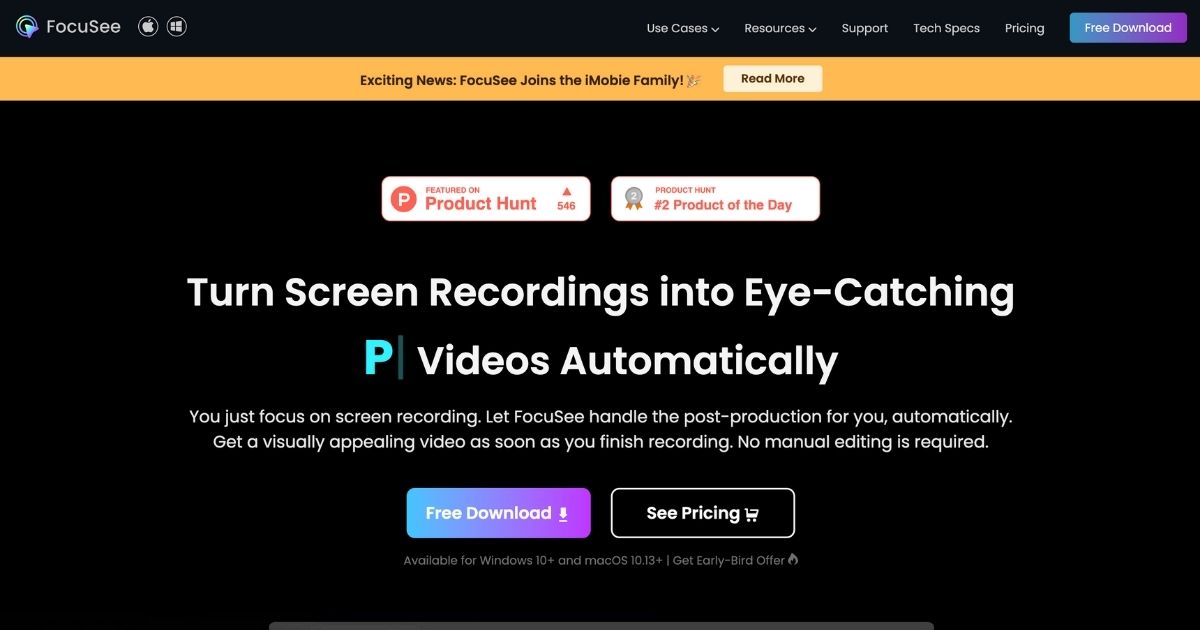 FocuSee: Screen recording tool for automated editing