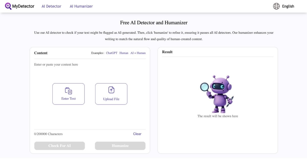 MyDetector: AI content detection and humanization